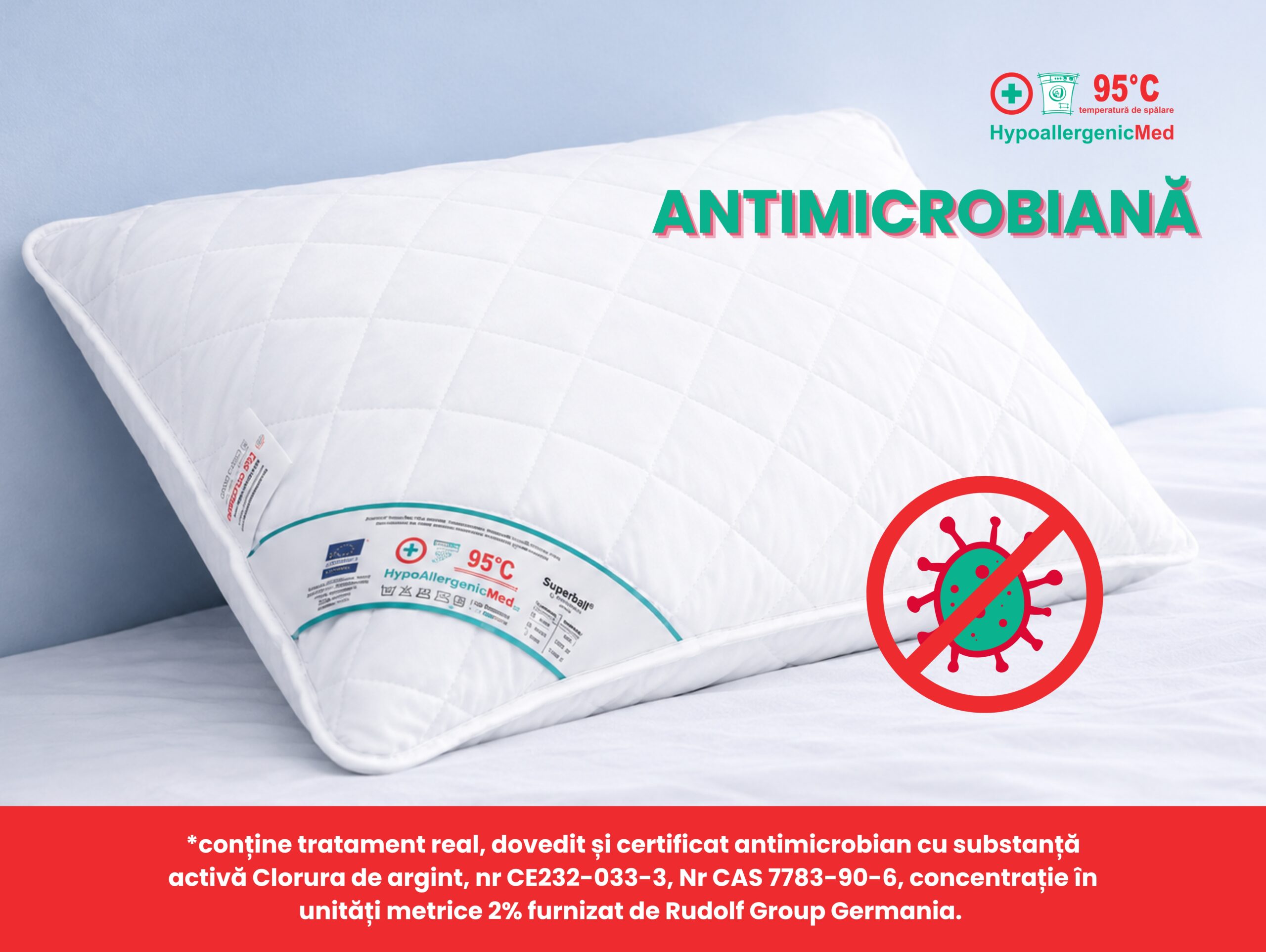Perna Somnart HypoallergenicMed, lavabila la 95°C - 60 x 60 cm - view 5
