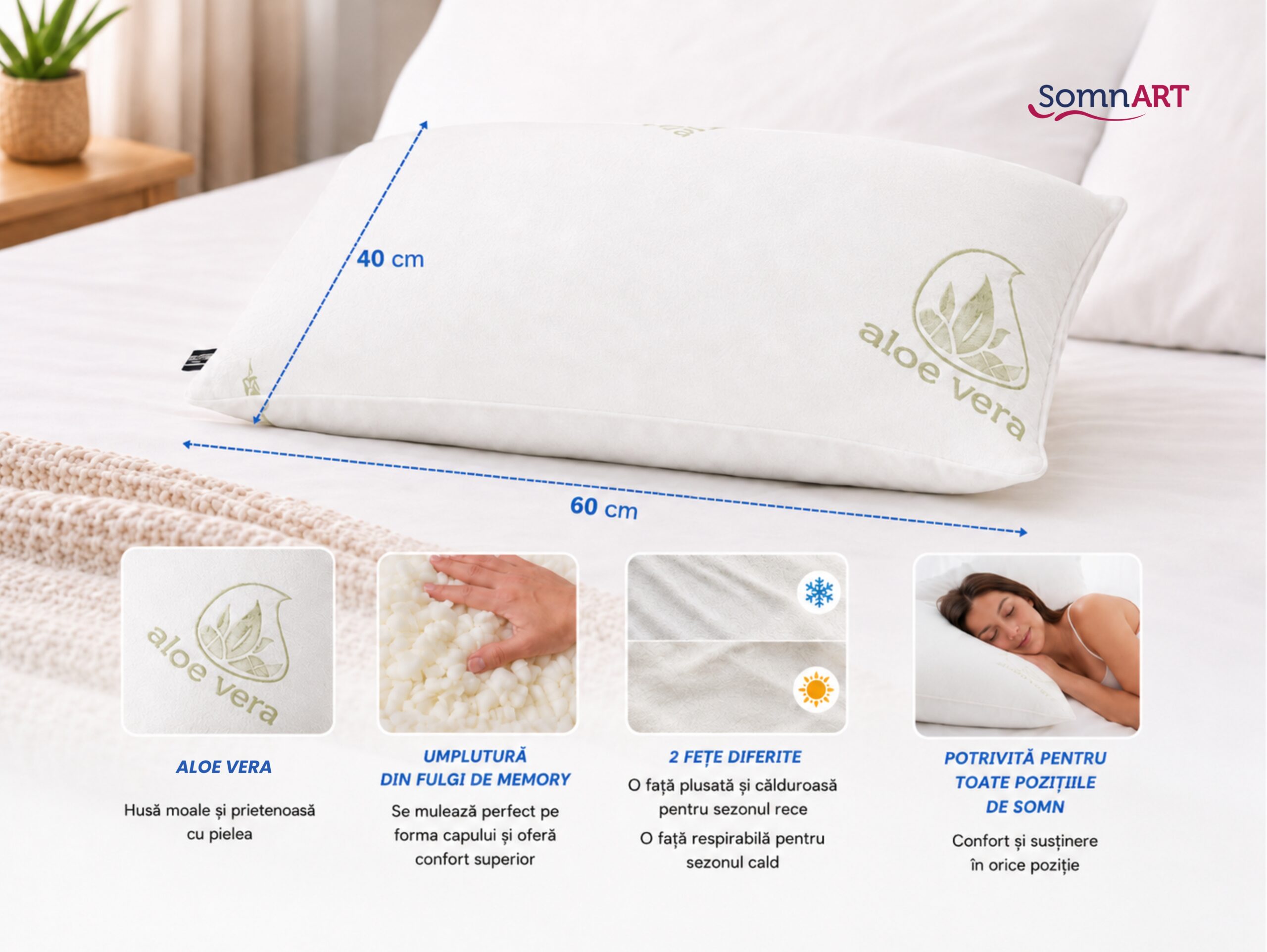 Perna Somnart 4 anotimpuri Memory Foam si Aloe Vera - view 2