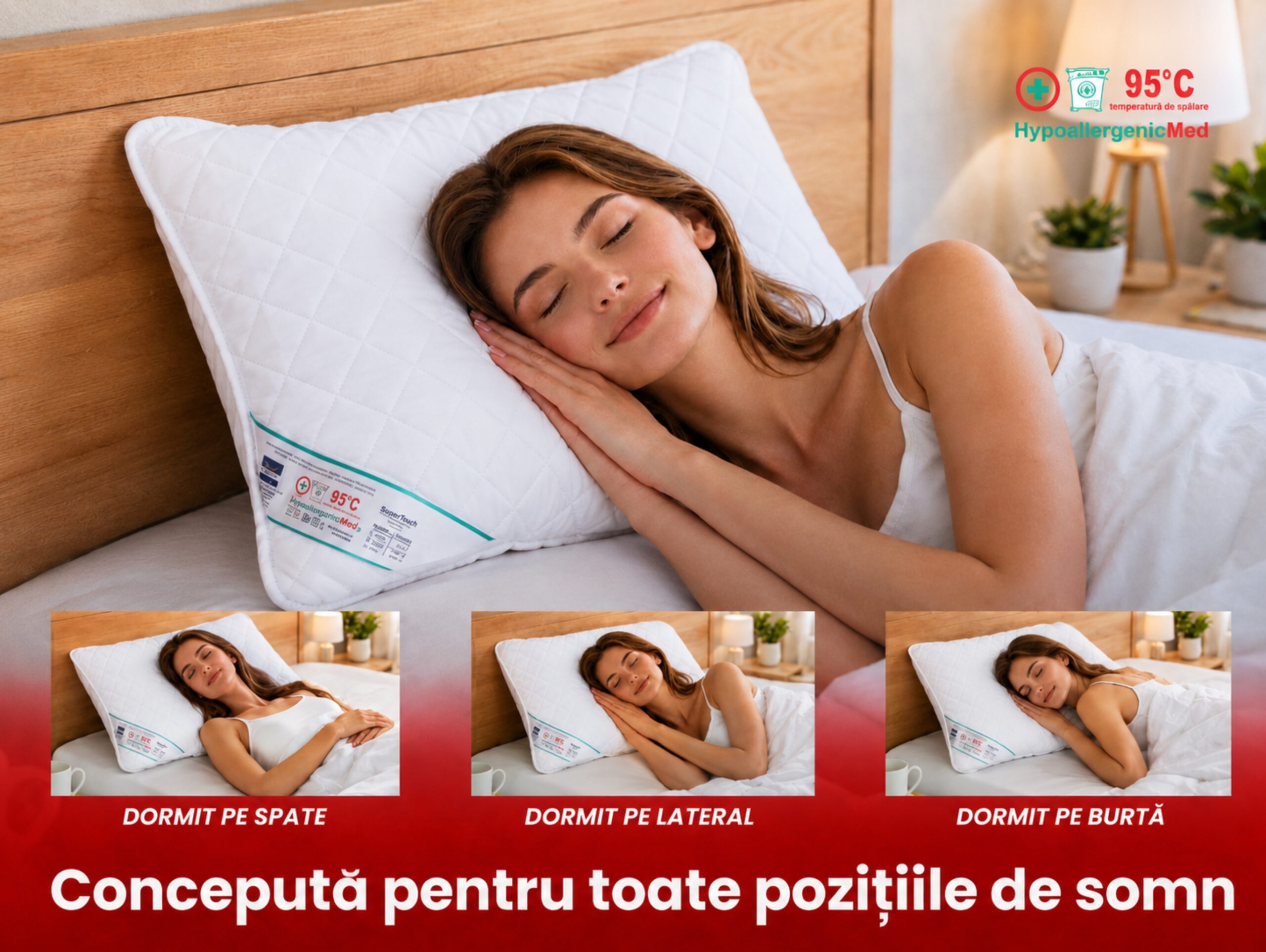Perna Somnart HypoallergenicMed, lavabila la 95°C - 60 x 60 cm - view 4
