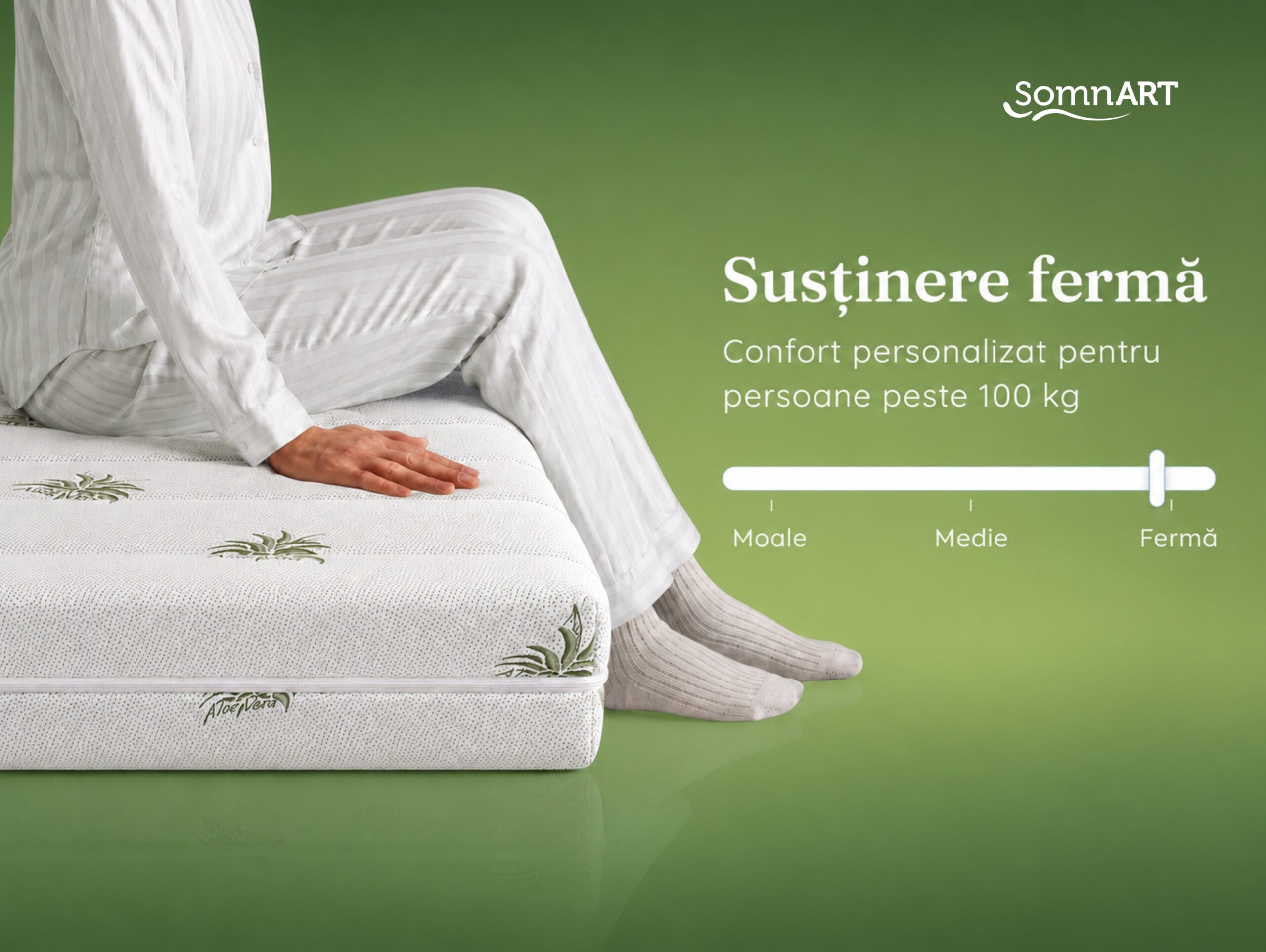 Saltea cu memorie Somnart XXL Memory Plus 90x200, înălțime 25 cm, pentru persoane supraponderale, husă Aloe Vera detașabilă, rulată, fermitate mare