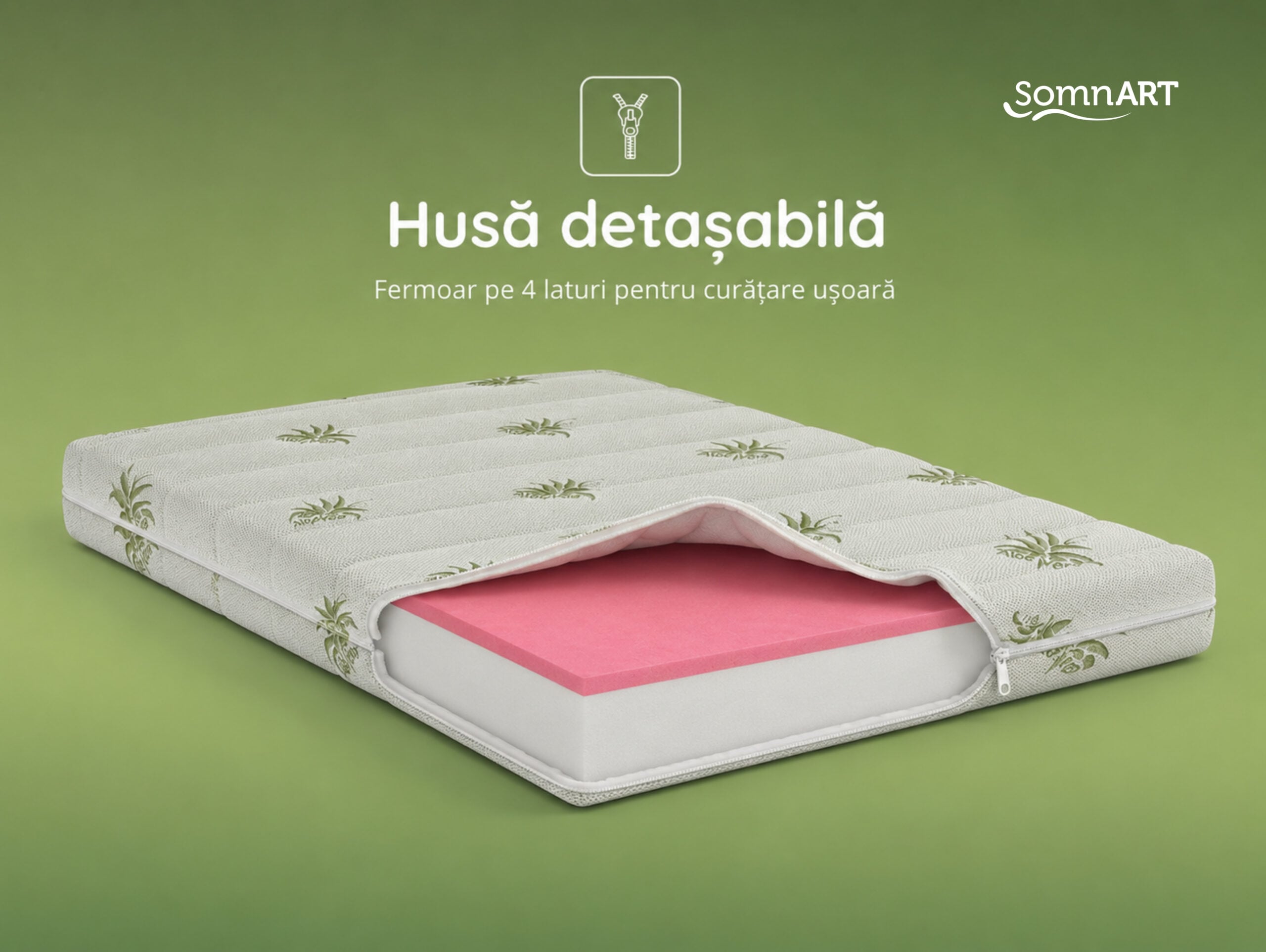 Saltea cu memorie Somnart XXL Memory Plus 90x200, înălțime 25 cm, pentru persoane supraponderale, husă Aloe Vera detașabilă, rulată, fermitate mare