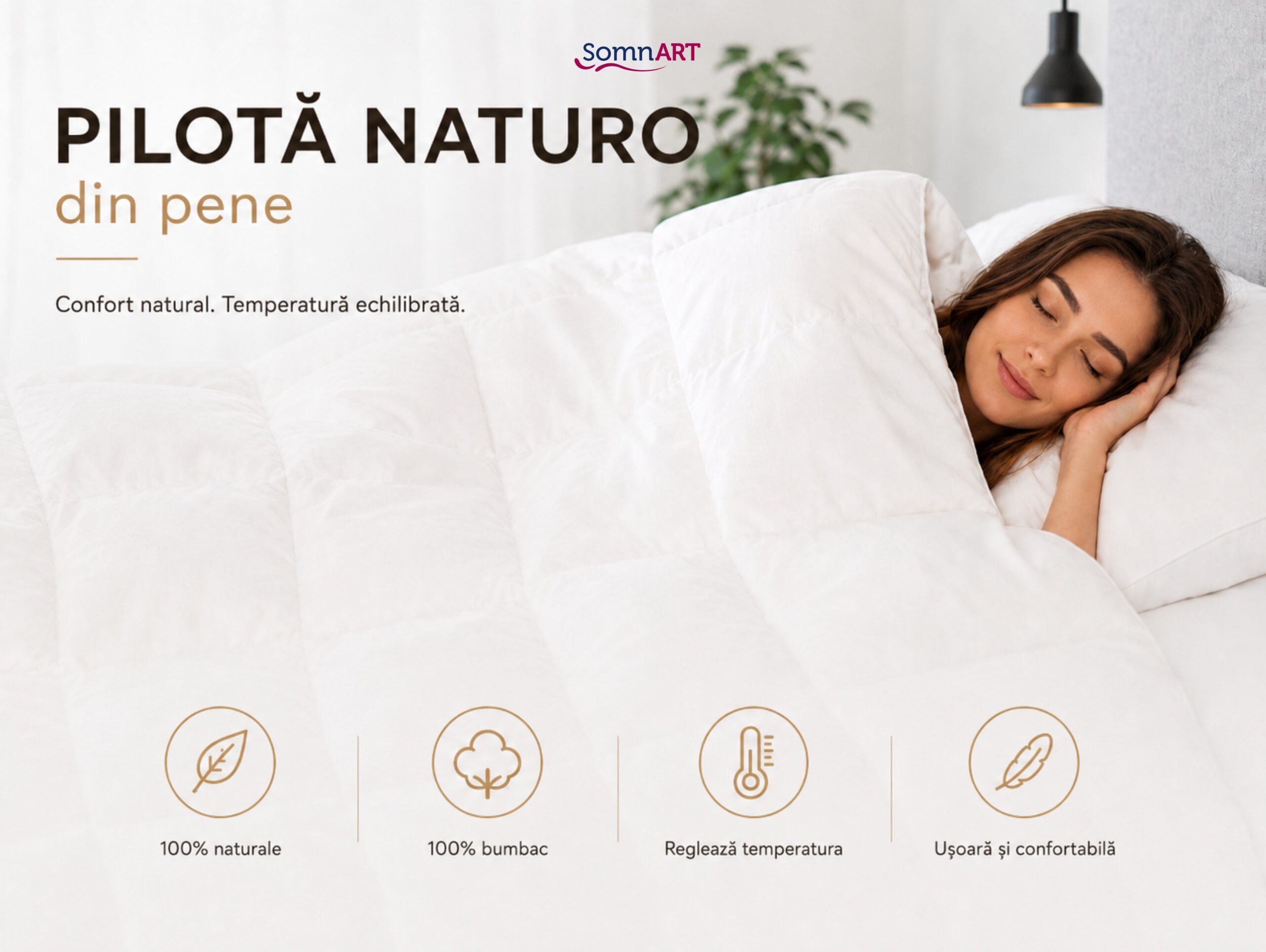 Pilota Naturo Pene 200x220, materiale 100% naturale, tesatura bumbac, mentine temperatura corpului - 2