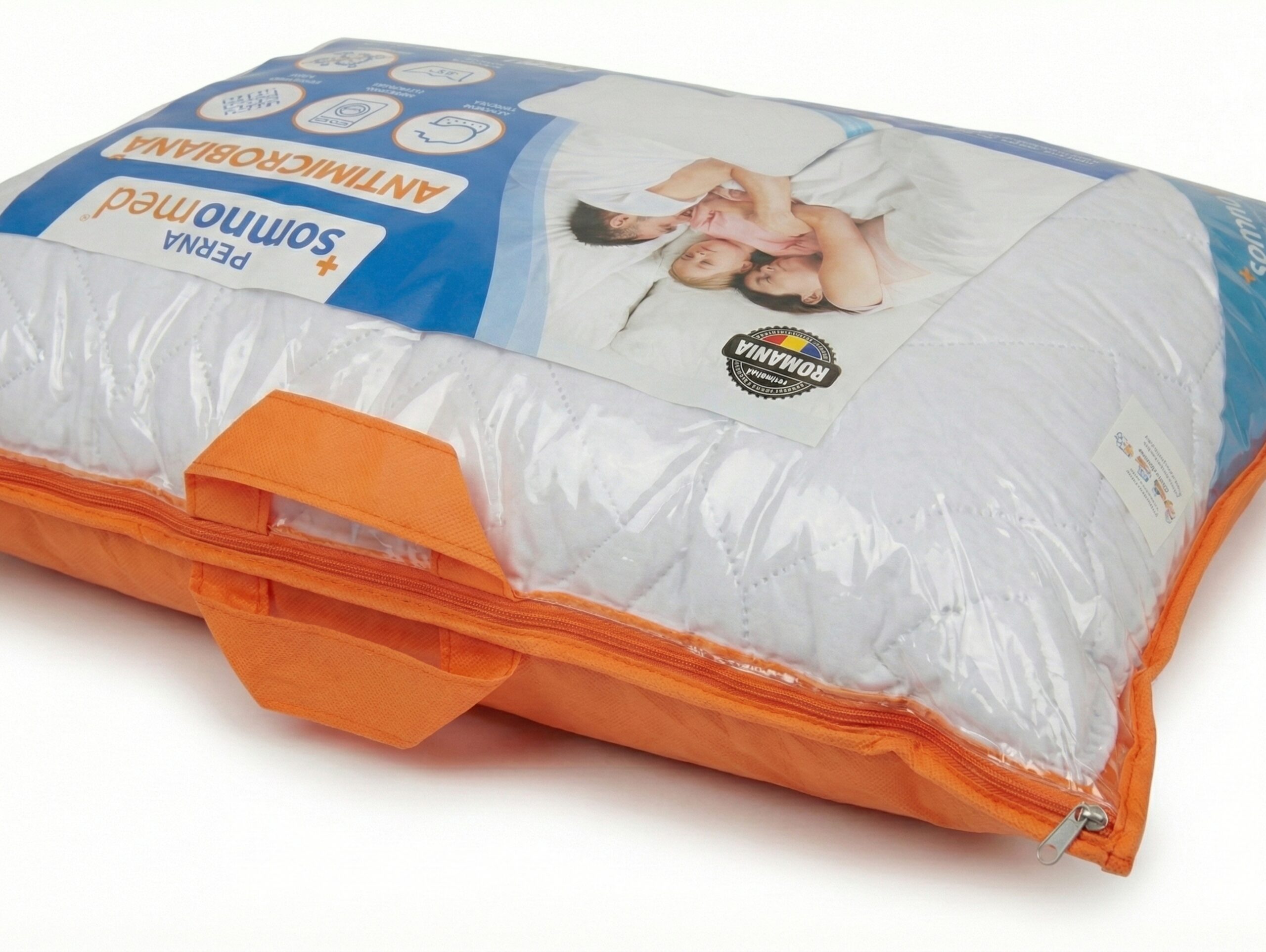 Perna Somnomed Antimicrobiana lavabila la 95°C - 50 x 70 cm, ambalata la geanta cu manere