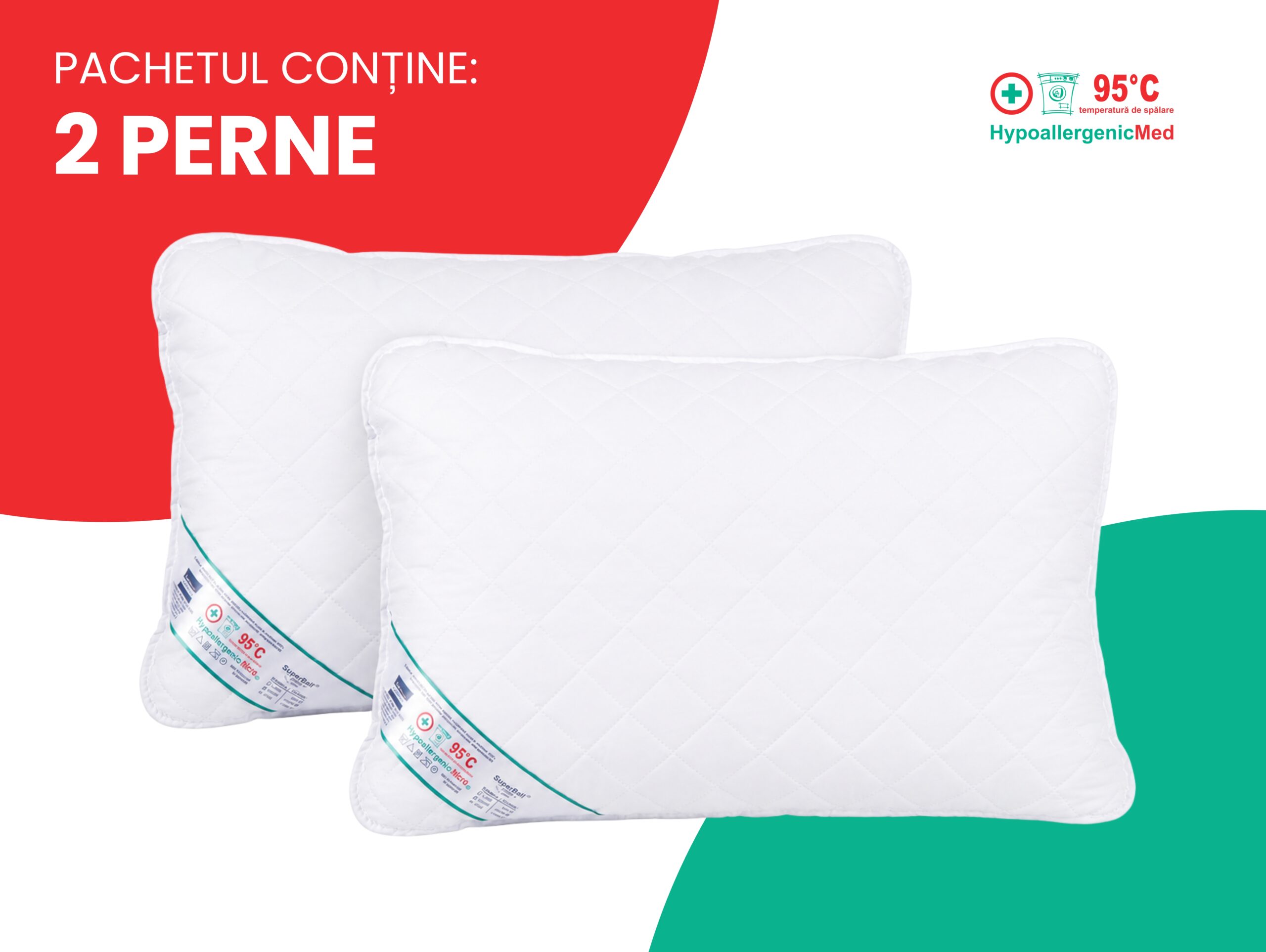 Set 2 Perne Medicinale Hipoalergenice Somnart 50x70cm, HypoallergenicMed, lavabile la 95 grade - view 2