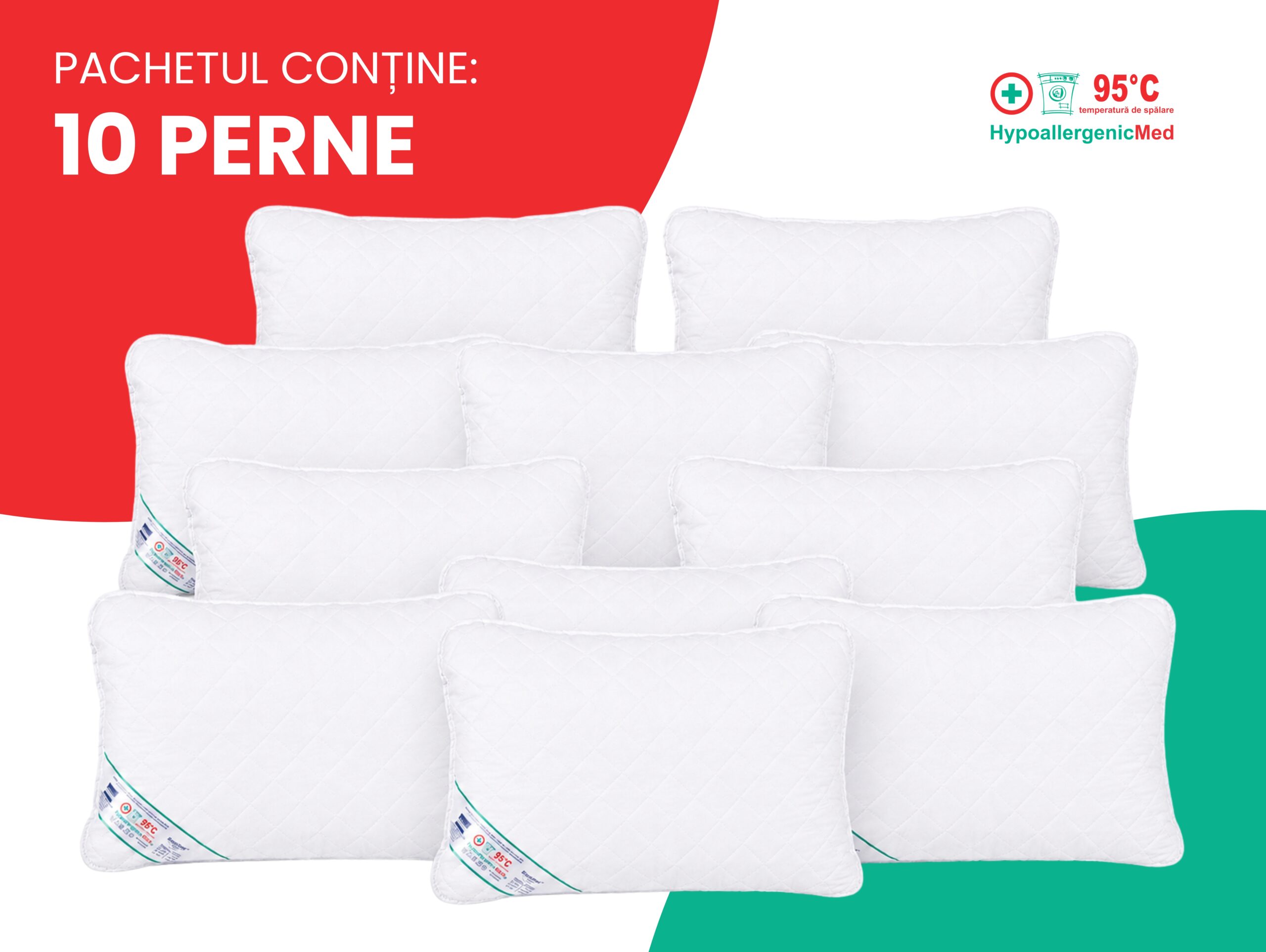 Pachet 10 Perne Medicinale Hipoalergenice SomnART 50x70cm, HypoallergenicMed, matlasate, lavabile la 95 de grade, fermitate medie spre tare - view 2