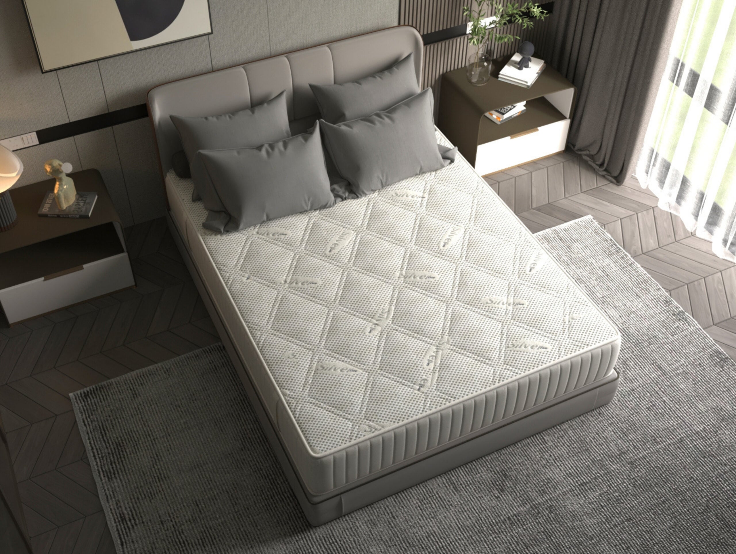 Saltea cu memorie Somnart Silver Relax 140x200, înălțime 24 cm, husă tricot Silver, cu mânere, fermitate medie