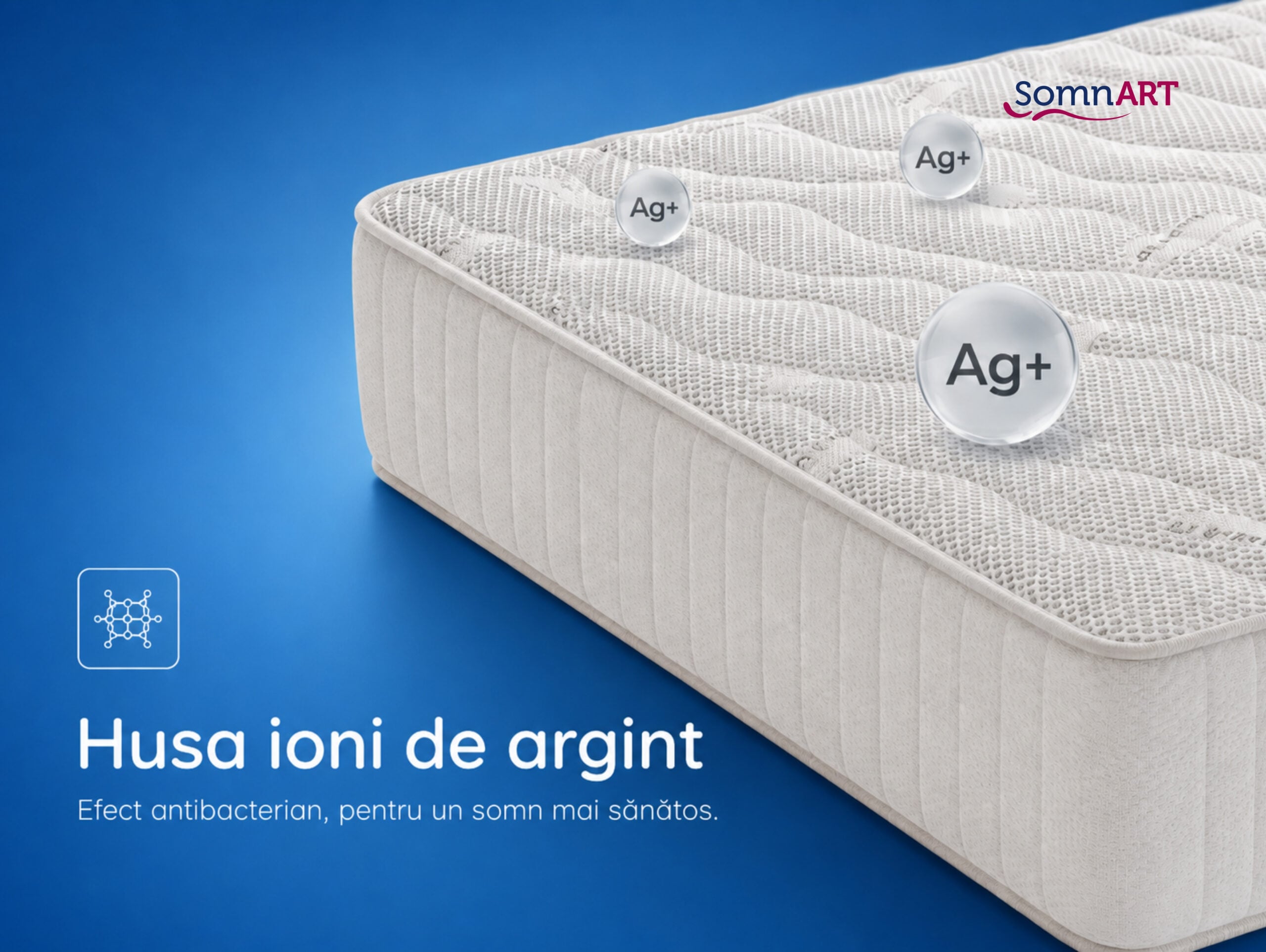 Saltea cu memorie Somnart Silver Relax 140x200, înălțime 24 cm, husă tricot Silver, cu mânere, fermitate medie