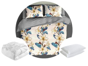 Pachet 1 Lenjerie de pat BS009 microfibra imprimata + 1 pilota 200x220 + 2 perne 50x70