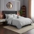 Lenjerie de pat pentru 1 persoana, Bumbac Damasc 100%, 3 piese, Cearceaf pat 160x240, Cearceaf pilota 150x210, Fete de perne 50x70, gri