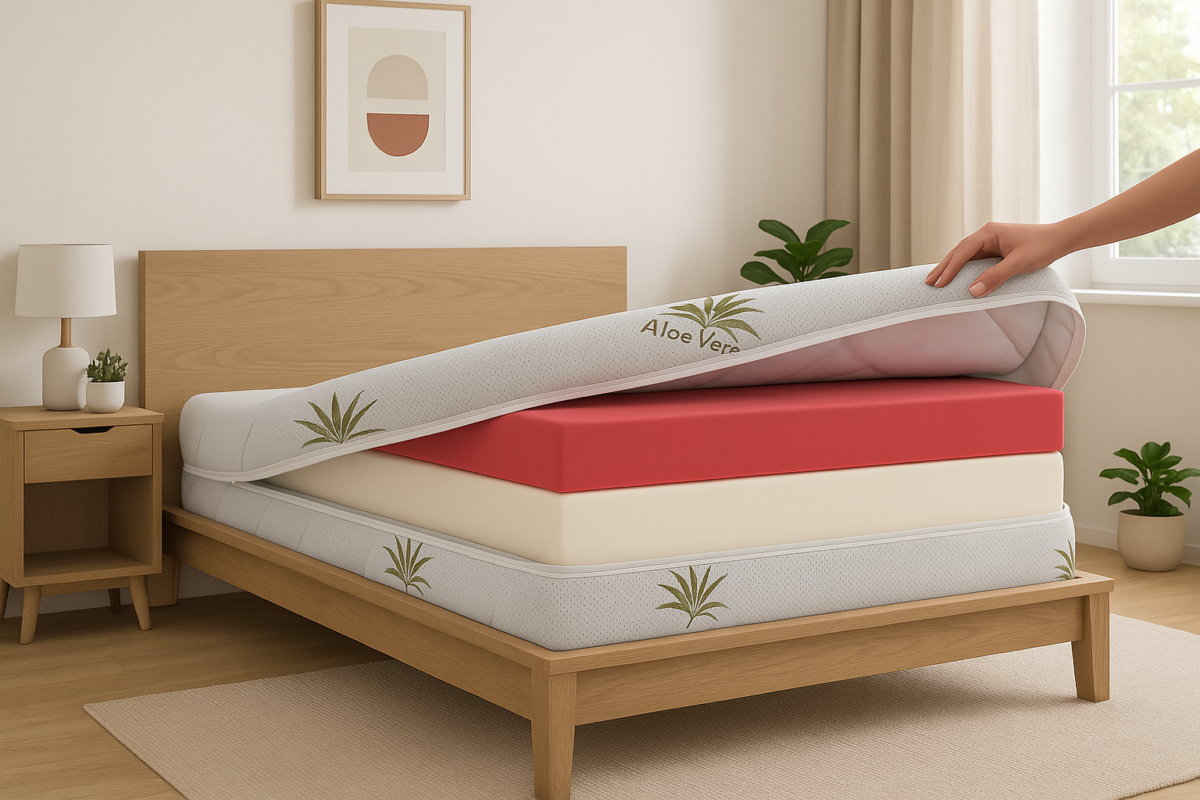 Husa saltea 90x200x25, Aloe Vera, matlasata,  lavabila, detasabila, cu fermoar 4 laturi