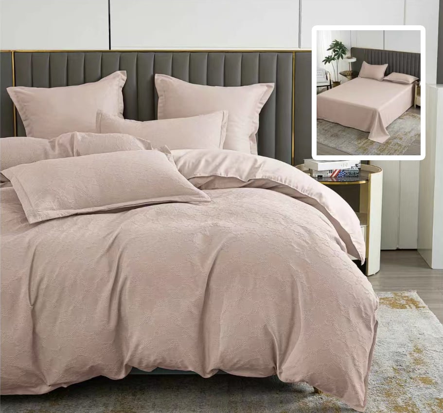 Lenjerie de pat 6 piese, Natur Uni Baroque, cearceaf pat clasic, cearceaf pilota 200x230, 2 fete perna 50x70, 2 fete perna 70x70, Cappuccino