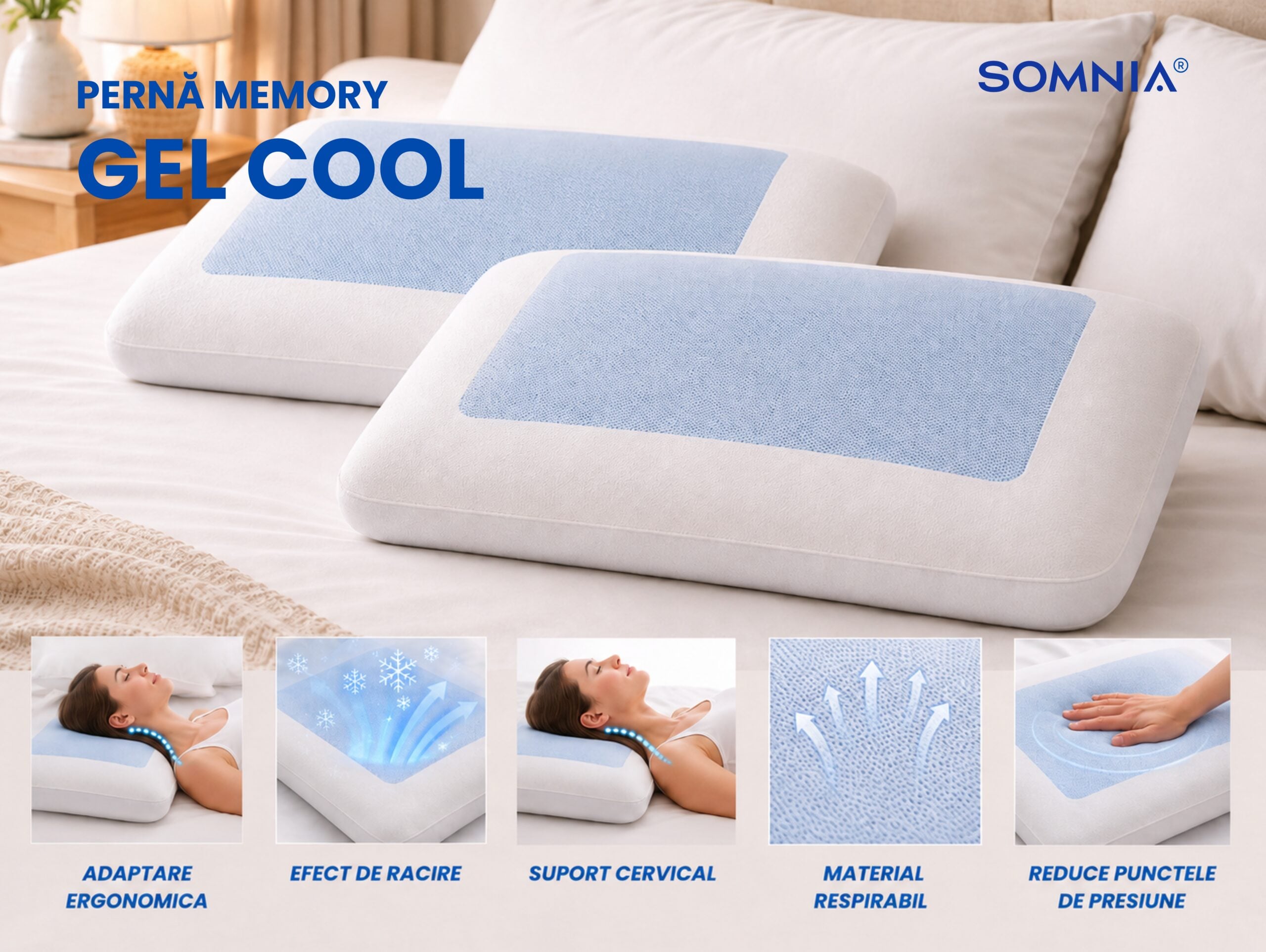 Perna cu memorie Gel Cool 40x60 cm
