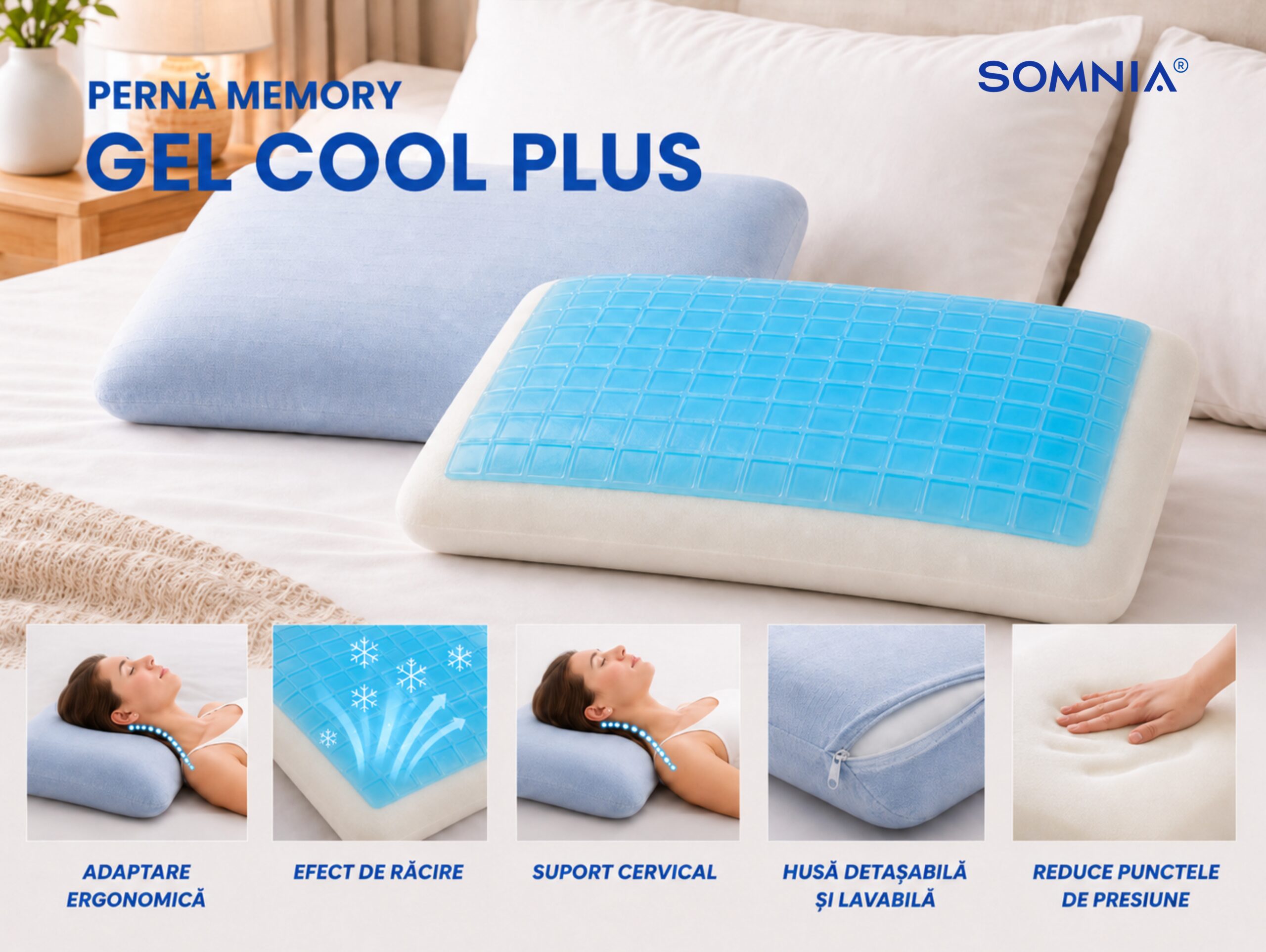 Perna cu memorie Gel Cool Plus 40x60 cm