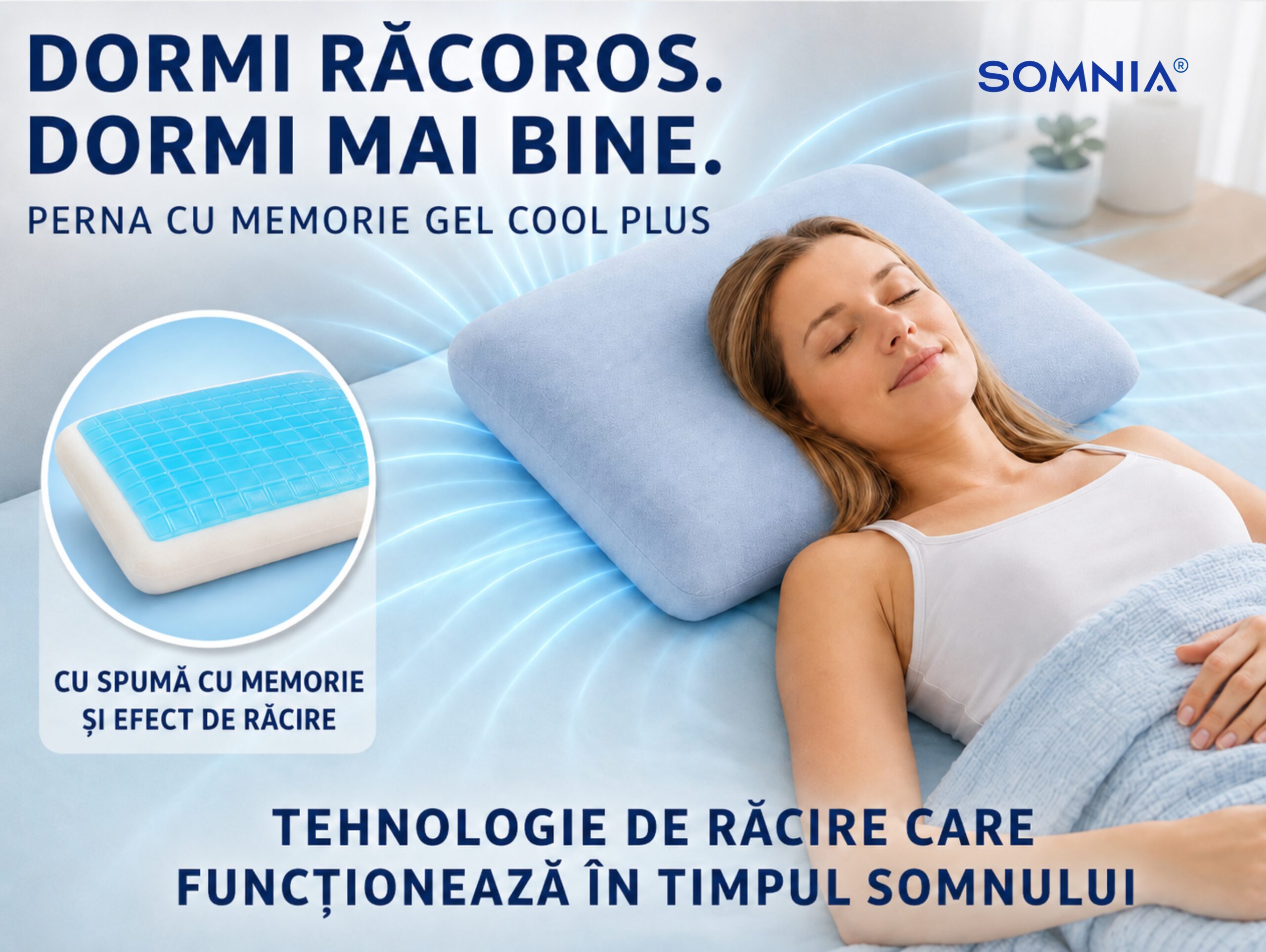 Perna cu memorie Gel Cool Plus 40x60 cm