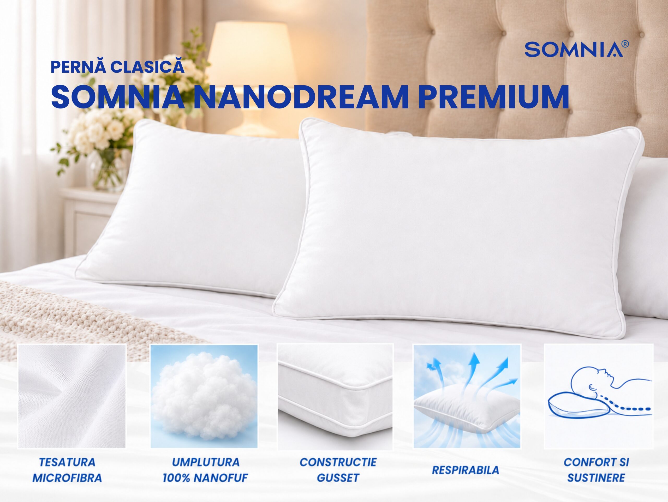 Perna Gusset din nanofibra Somnia NanoDream Premium, pentru fata de perna 50 x 70 cm, la geanta - view 3