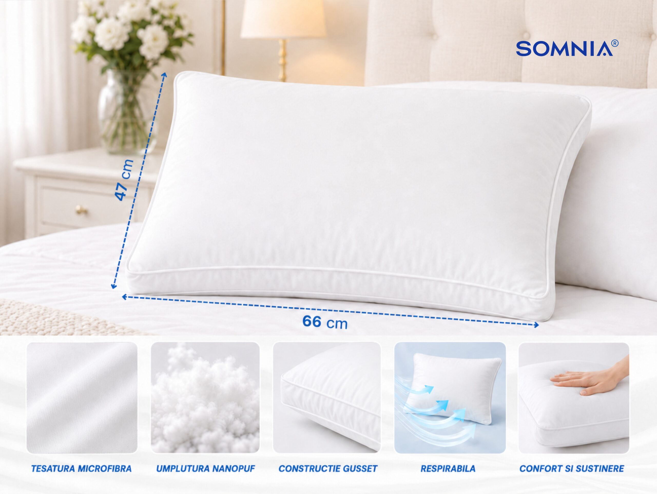 Perna Gusset din nanofibra Somnia NanoDream Premium, pentru fata de perna 50 x 70 cm, la geanta - view 2