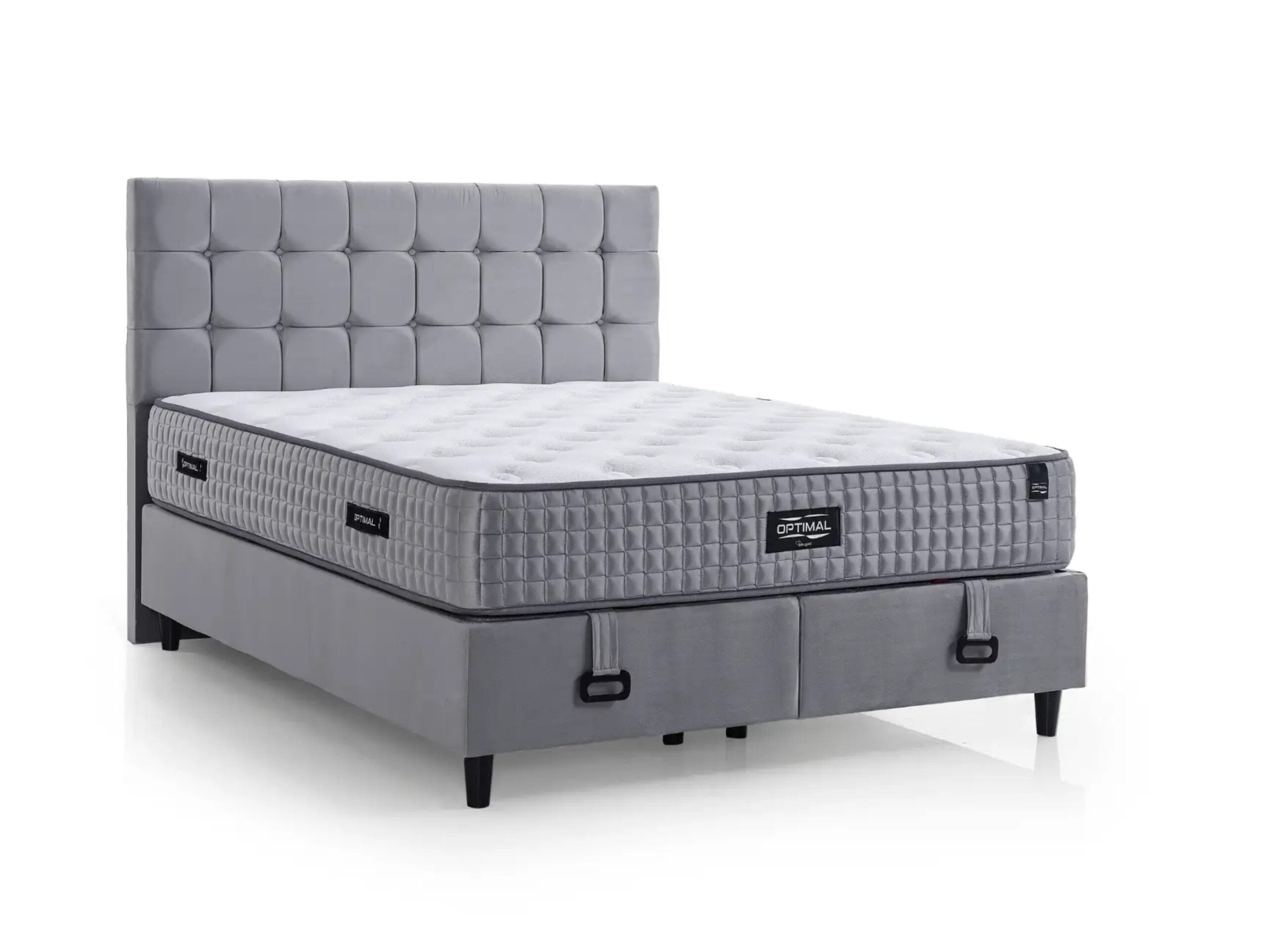Pat tapitat 140x200 cu lada de depozitare Somnart Optimal, somiera rabatabila, gri