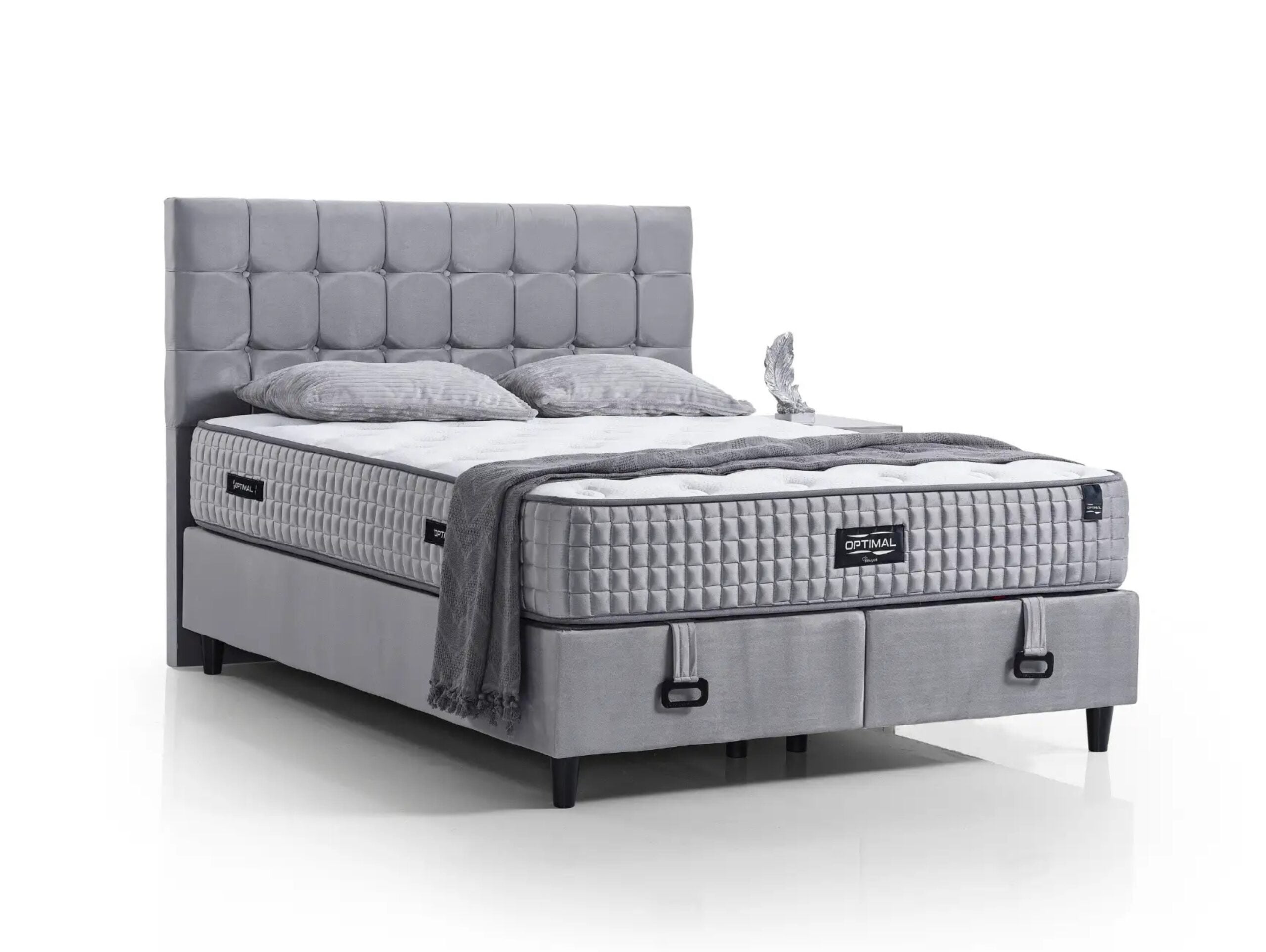 Pat tapitat 140x200 cu lada de depozitare Somnart Optimal, somiera rabatabila, gri